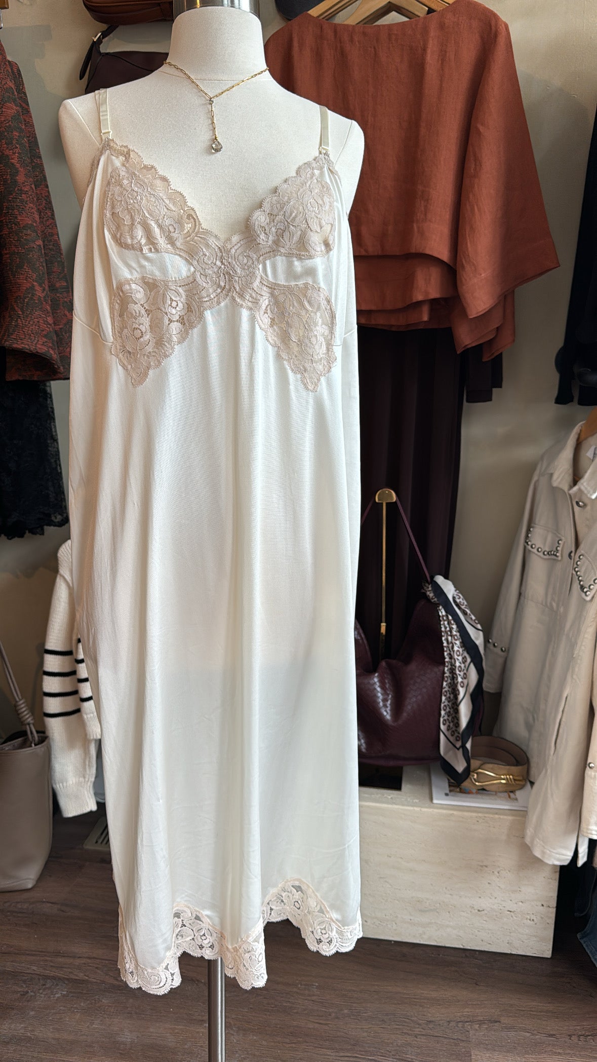 Cream and taupe lace nightgown