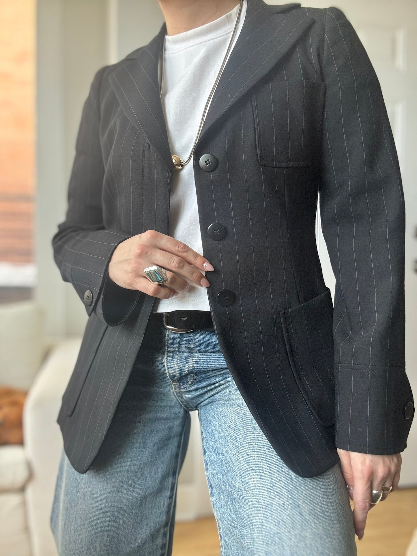 Vintage Armani Collezioni Pinstripe Blazer & Skirt Set