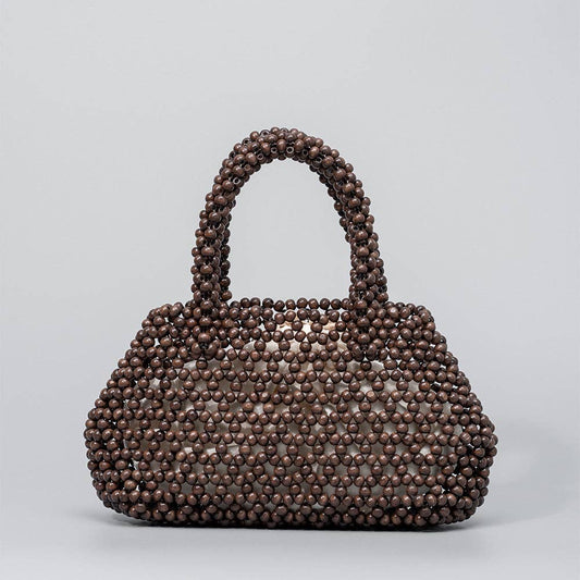 Woven Handmade Bead Handbag in Brown