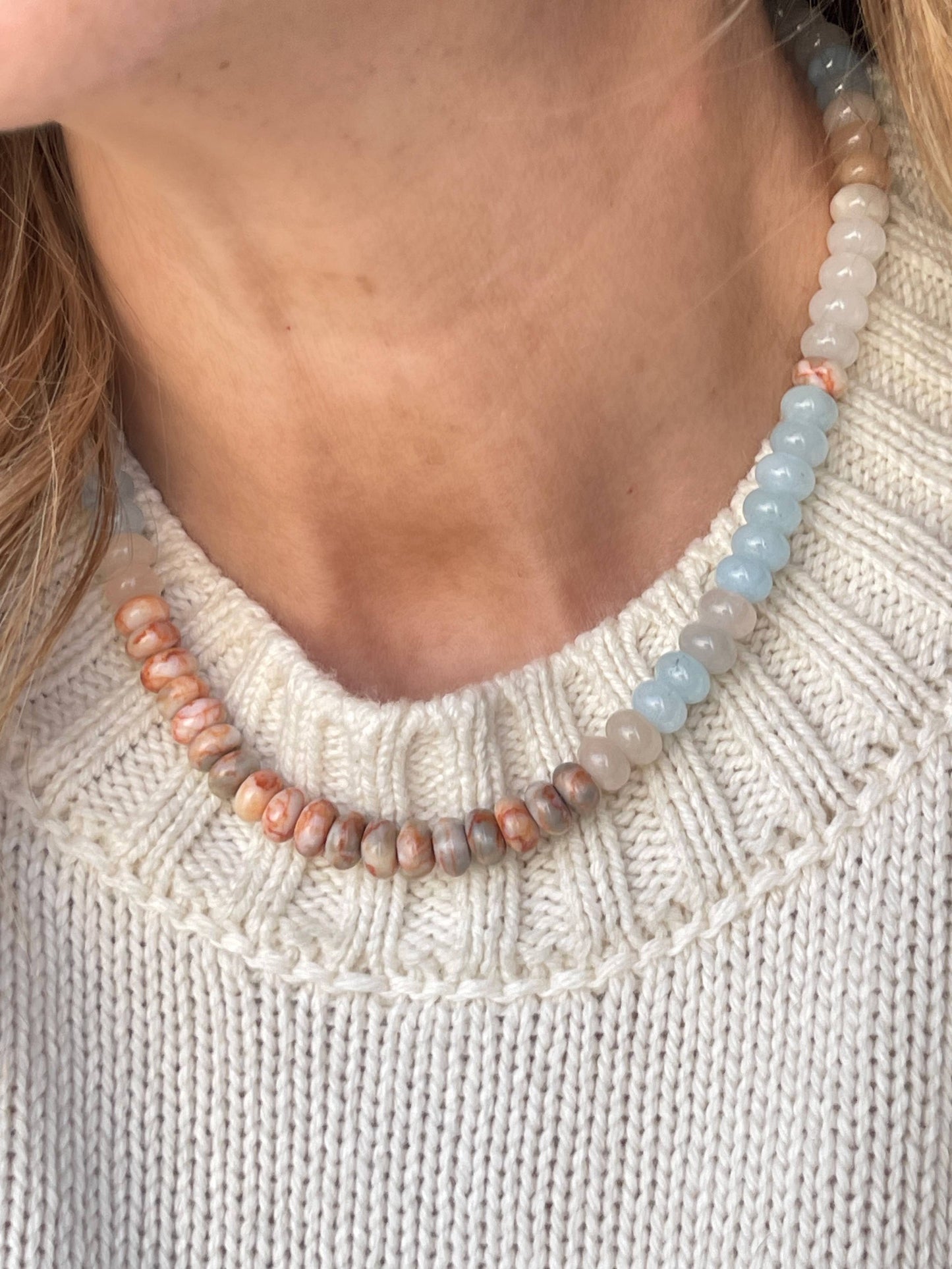 The Rowan Necklace in Denim/Peach/Ocean