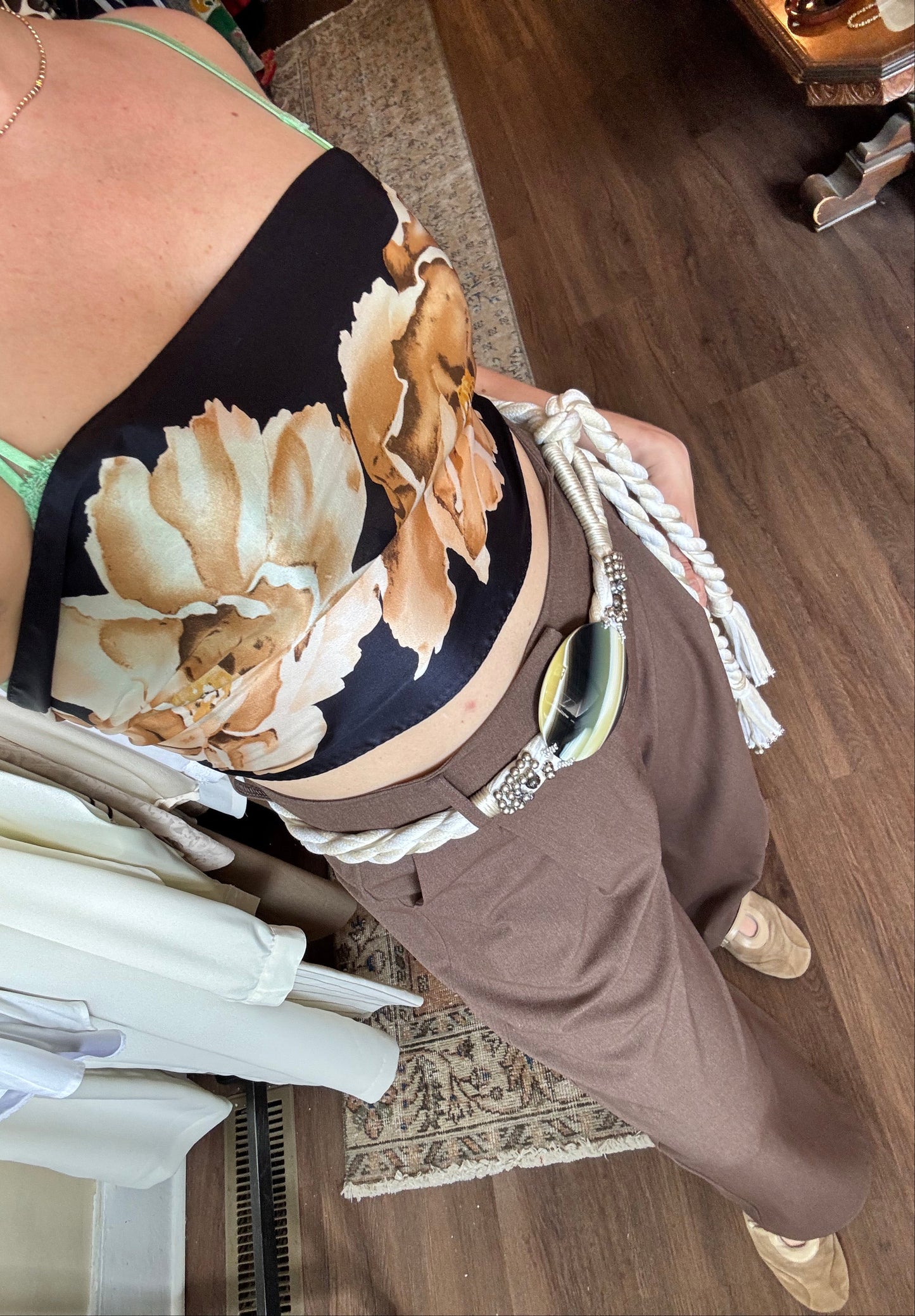 Vintage Silk Rosebud Rectangular Scarf