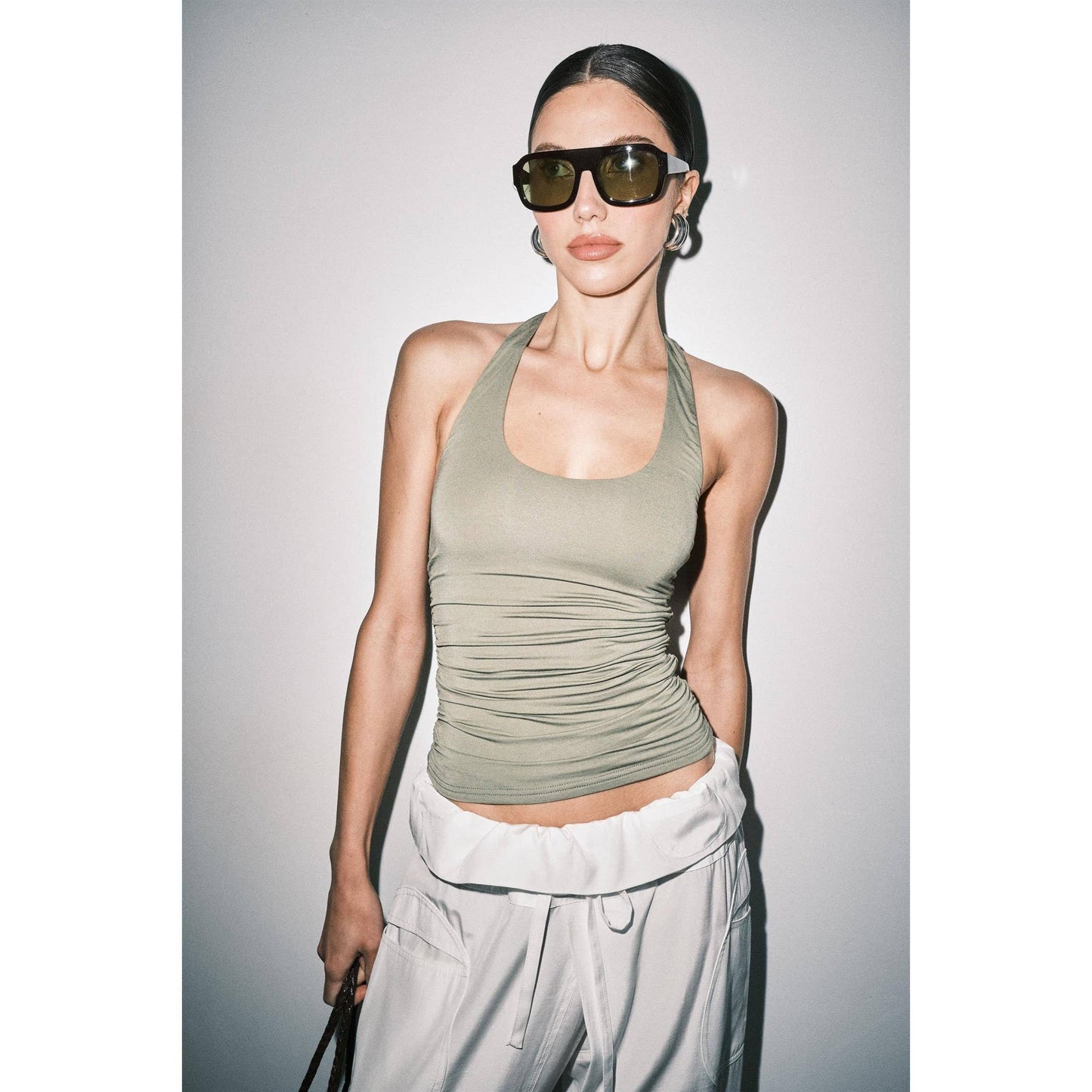 The Mirabelle Ruched Halter in Olive