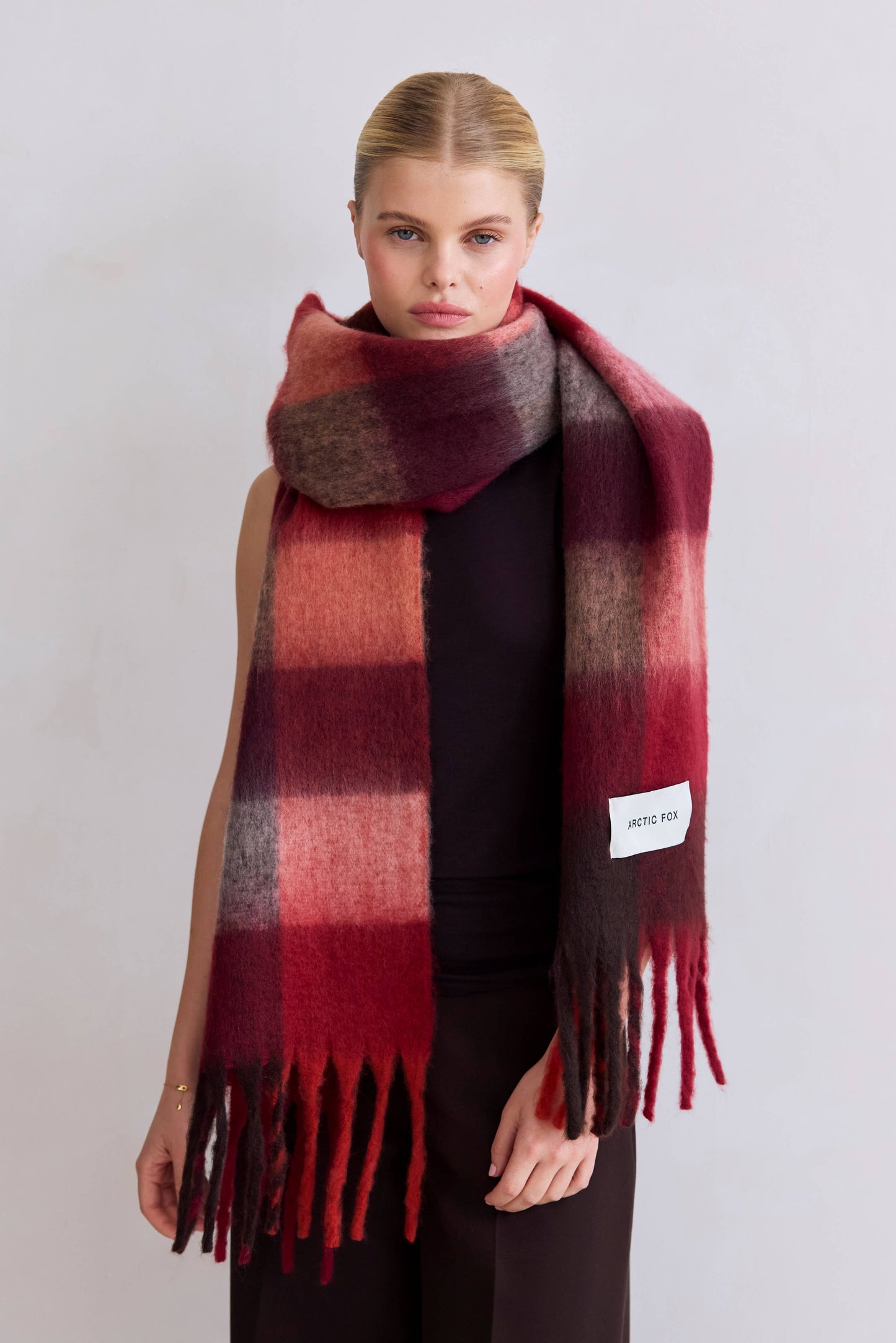 The Reykjavik Scarf - 100% Recycled - Burgundy check
