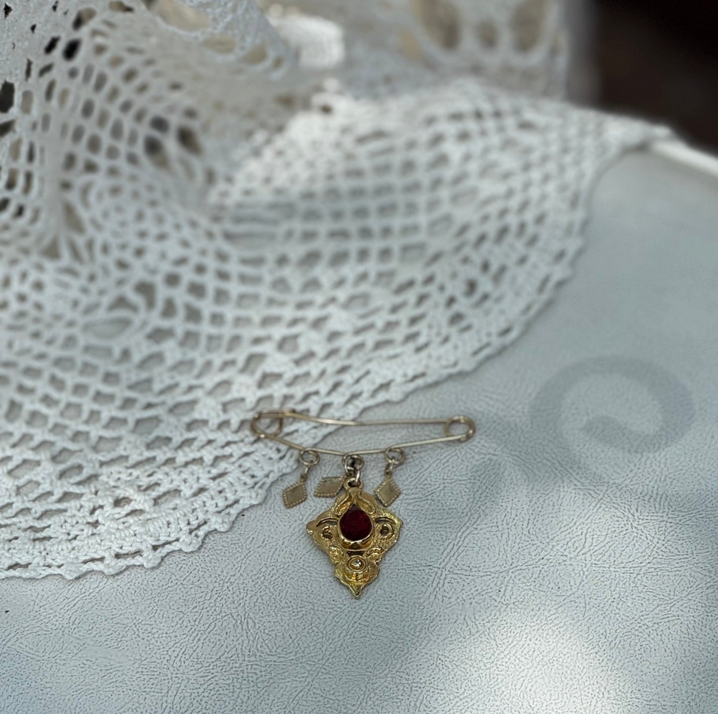 Vintage Statement Red Stone Ornate Lapel Pin