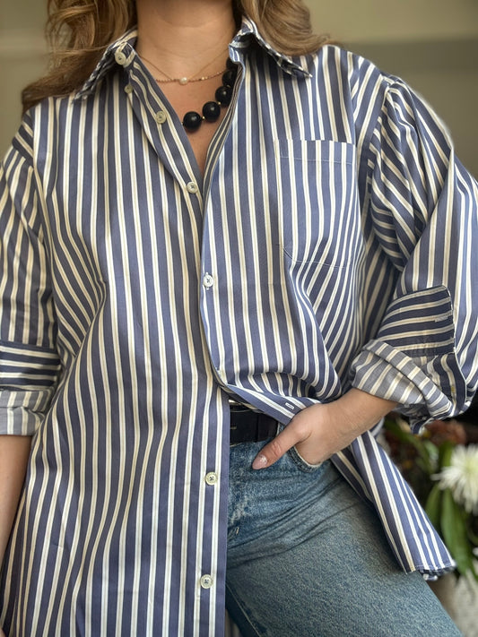 100% Cotton Blue & Yellow Pinstripe Oxford Button Down