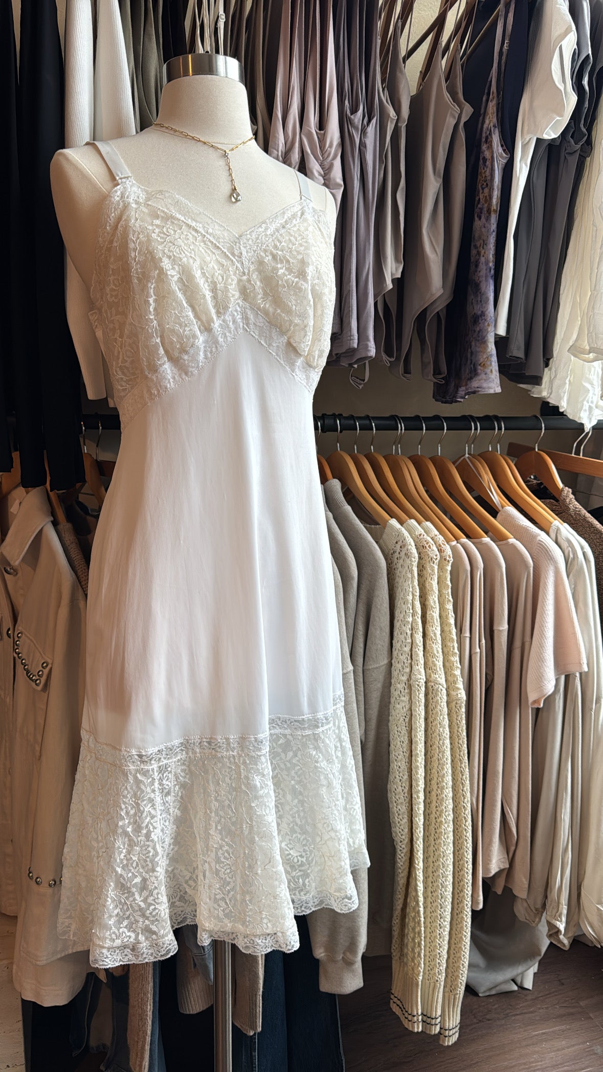 Vintage White Lace Midi Slip Dress