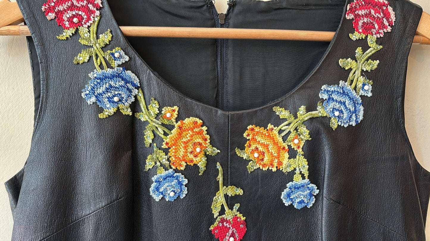 Jill Embroidered Leather Shift Dress