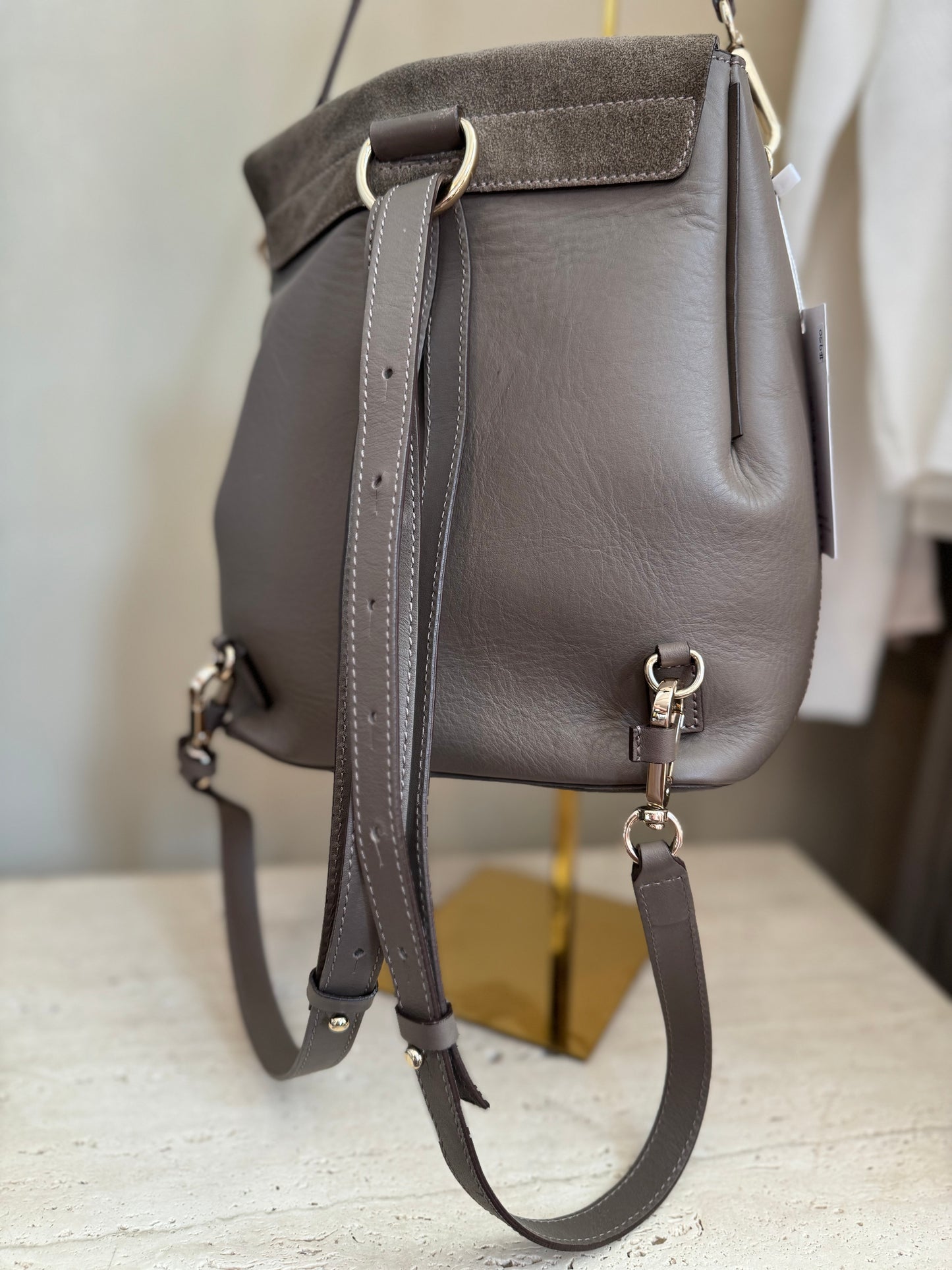 Chloe Grey Leather & Suede Medium Faye Backpack