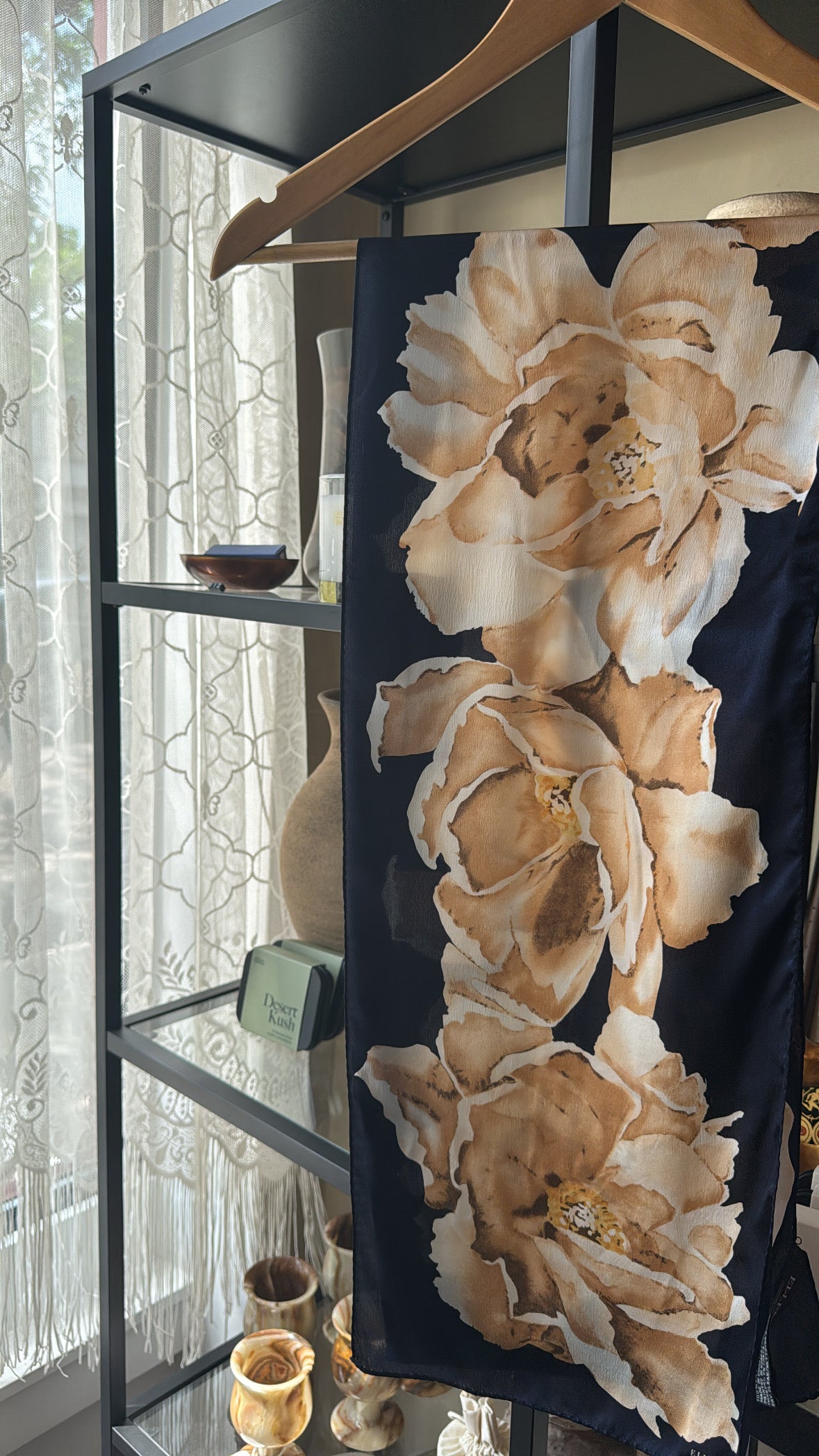 Vintage Silk Rosebud Rectangular Scarf
