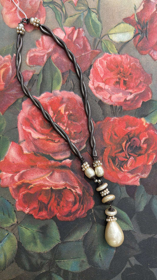 Twisted Baroque Pearl Drop Necklace