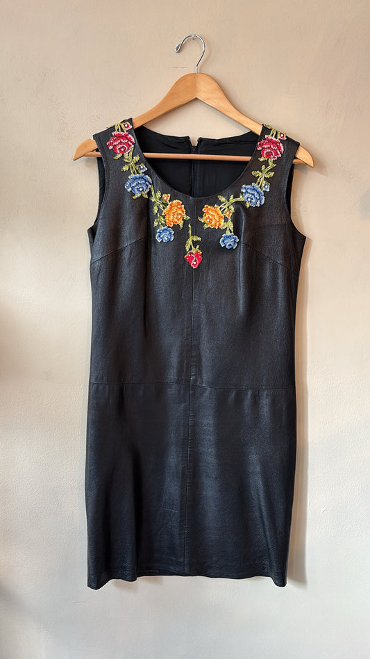 Jill Embroidered Leather Shift Dress