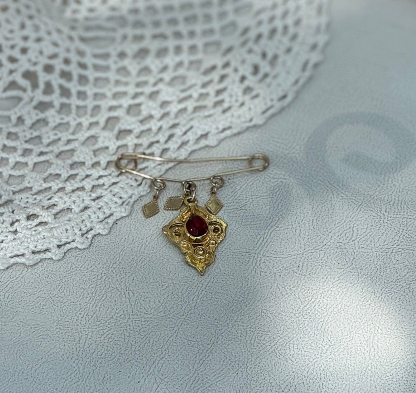 Vintage Statement Red Stone Ornate Lapel Pin