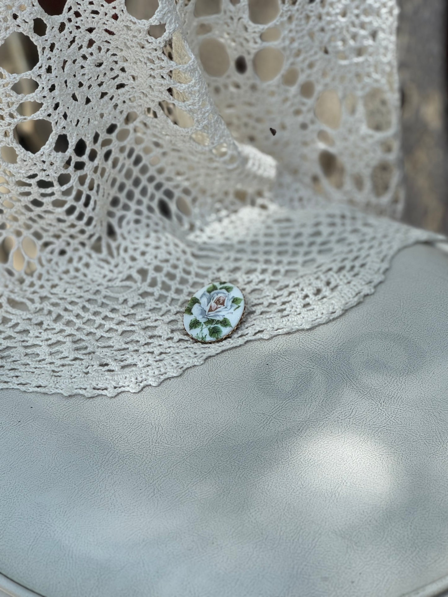 Vintage Porcelain Rose Brooch