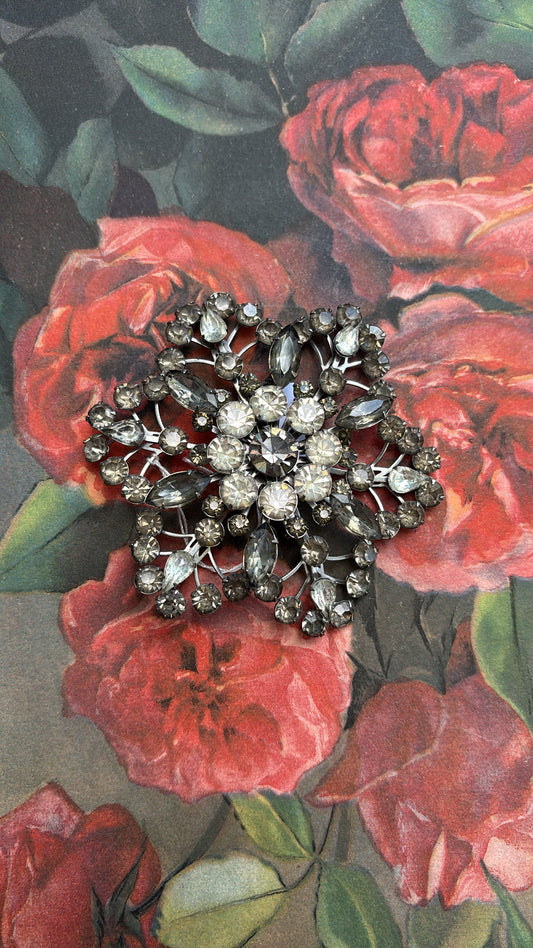 Vintage Rhinestone Flower Brooch