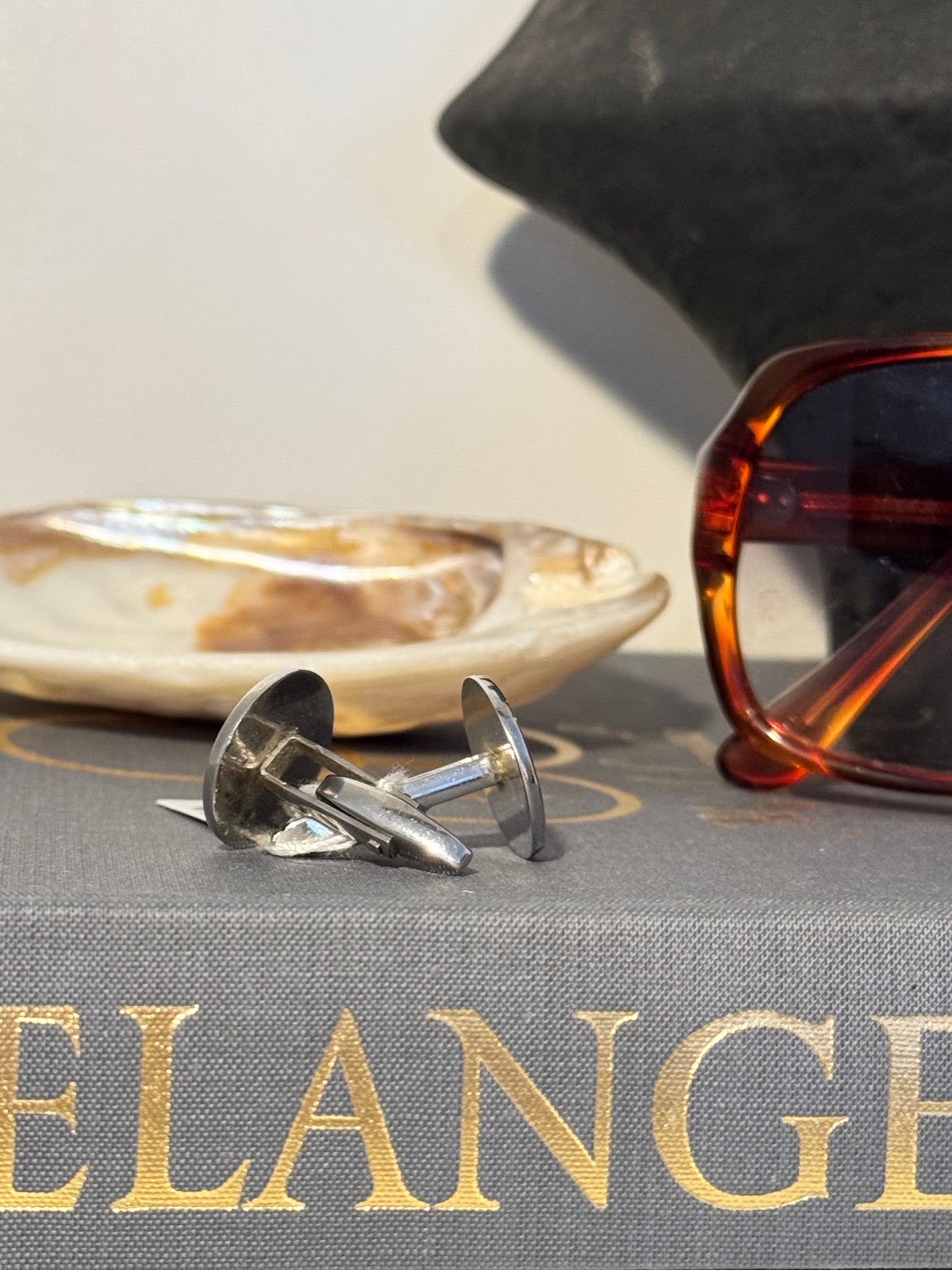 Vintage Silver and Green Gemstone Cuff Links