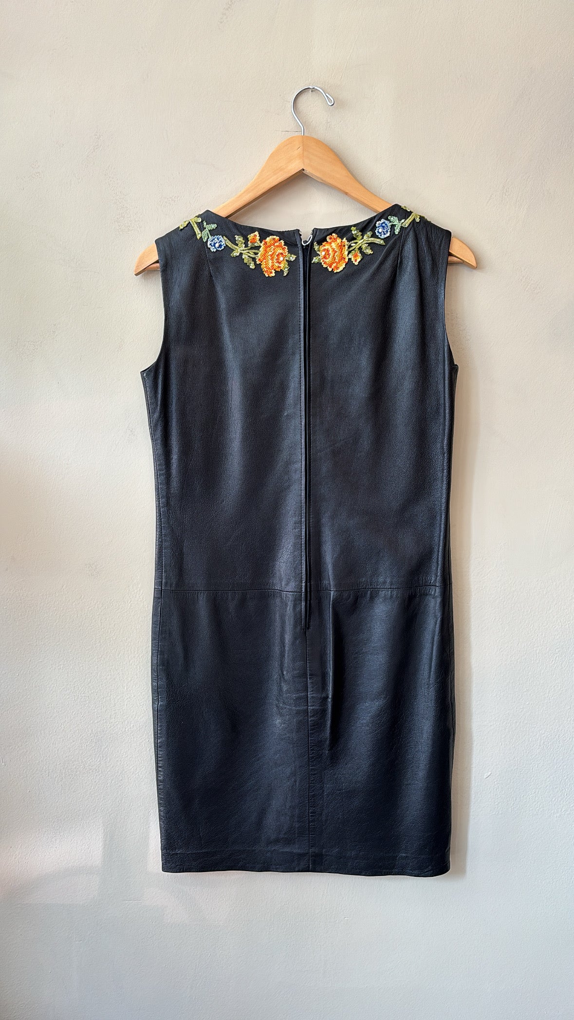 Jill Embroidered Leather Shift Dress