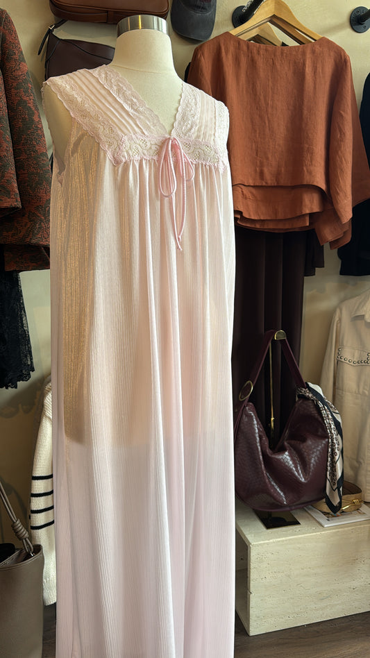 Vintage Baby Pink Lace Maxi Slip Dress