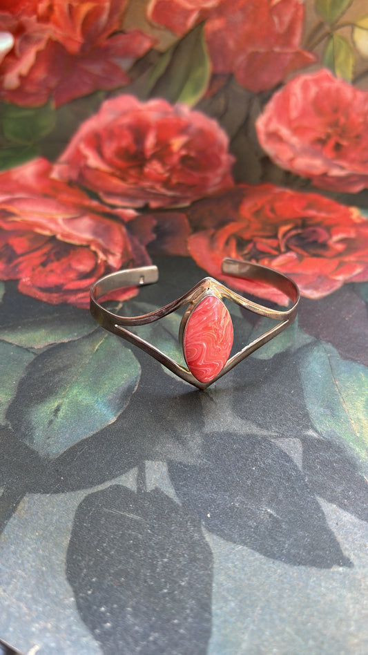 Vintage Coral Silver Bangle