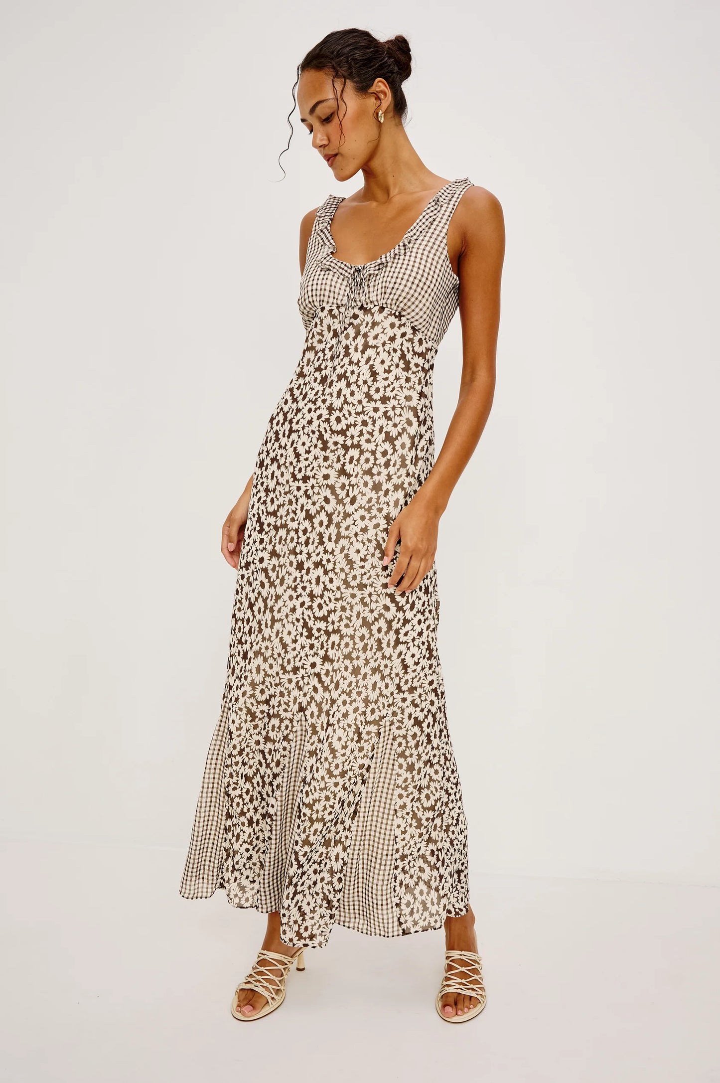 The Dahlia Dress Espresso Daisy Gingham Mix by Rails