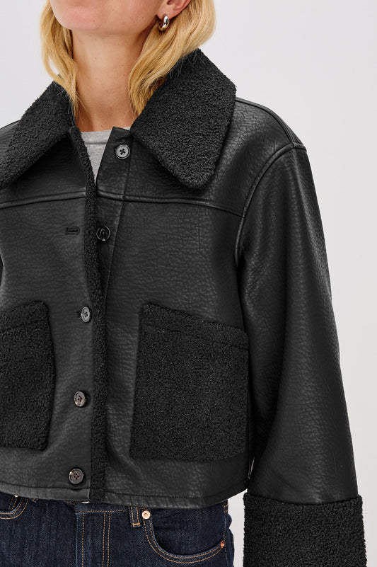 The Dria Jacket in Black Shearling by Rails