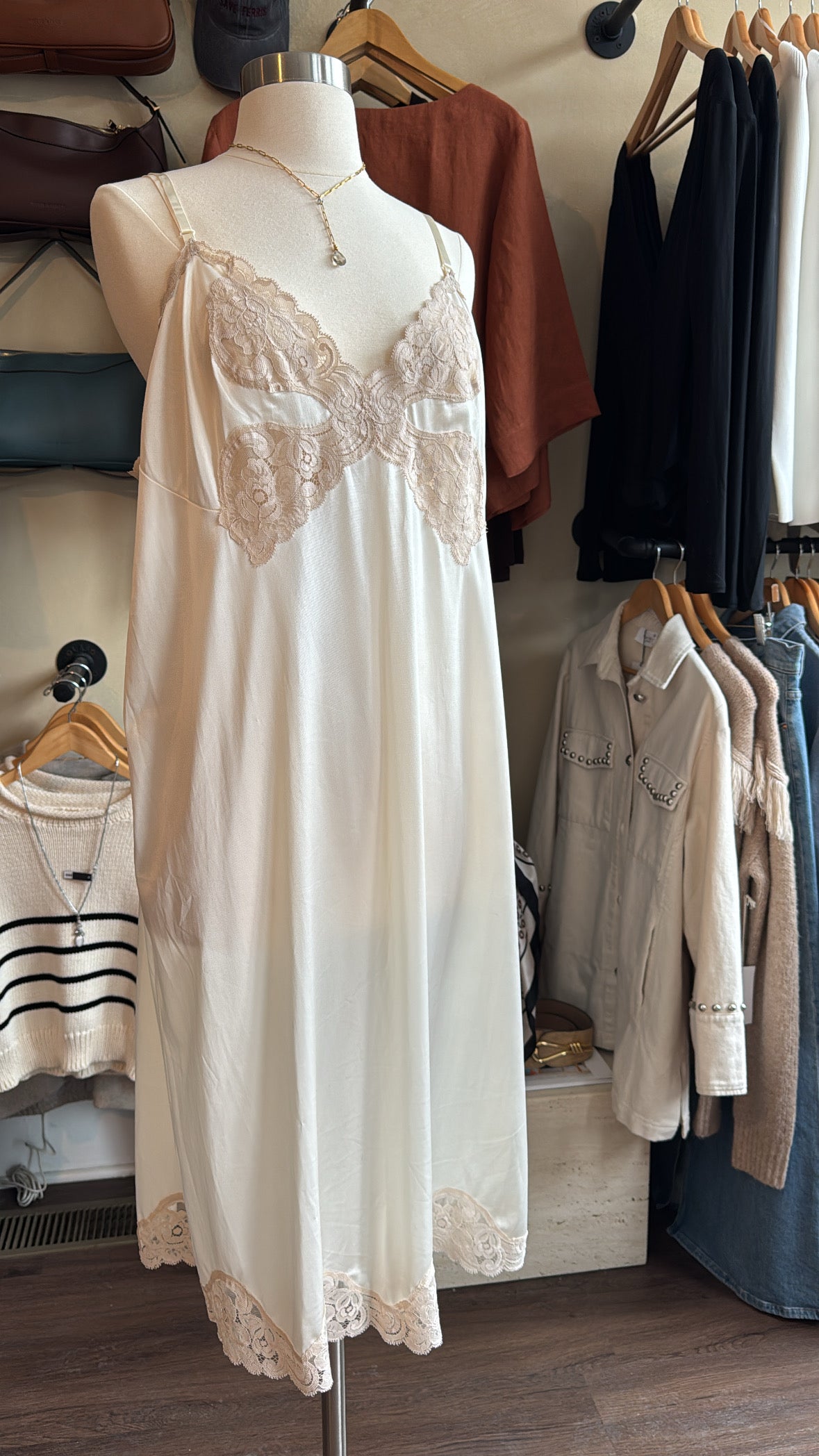 Cream and taupe lace nightgown