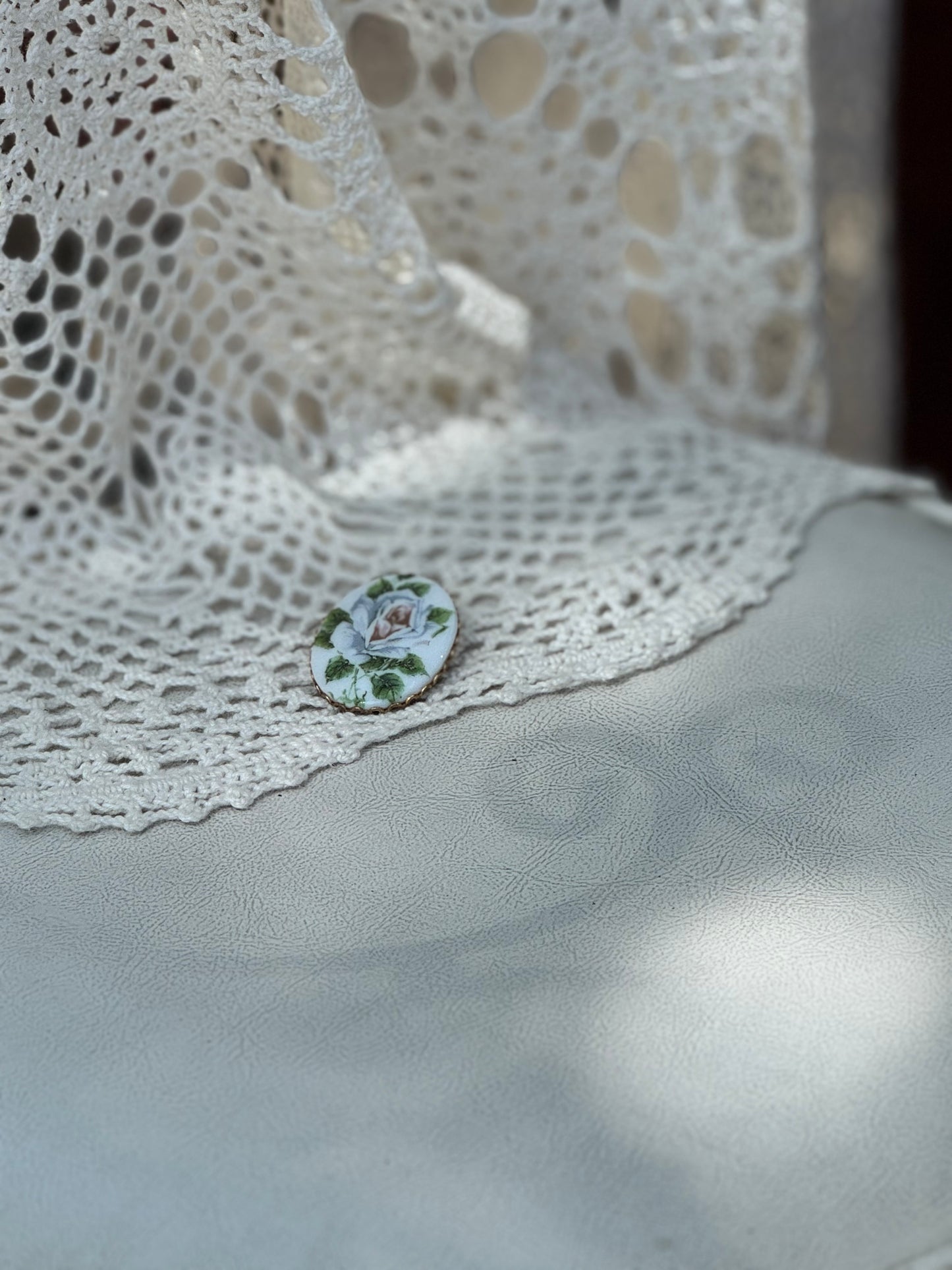 Vintage Porcelain Rose Brooch