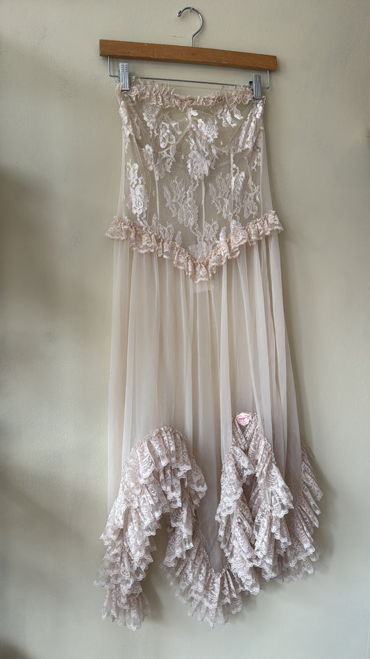 1980's Blush Lace Bustier Dress