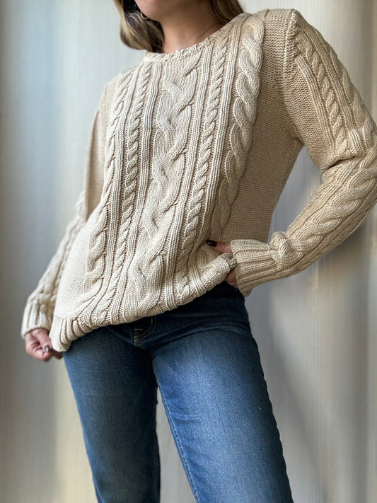 Vintage LL Bean beige cable knit sweater