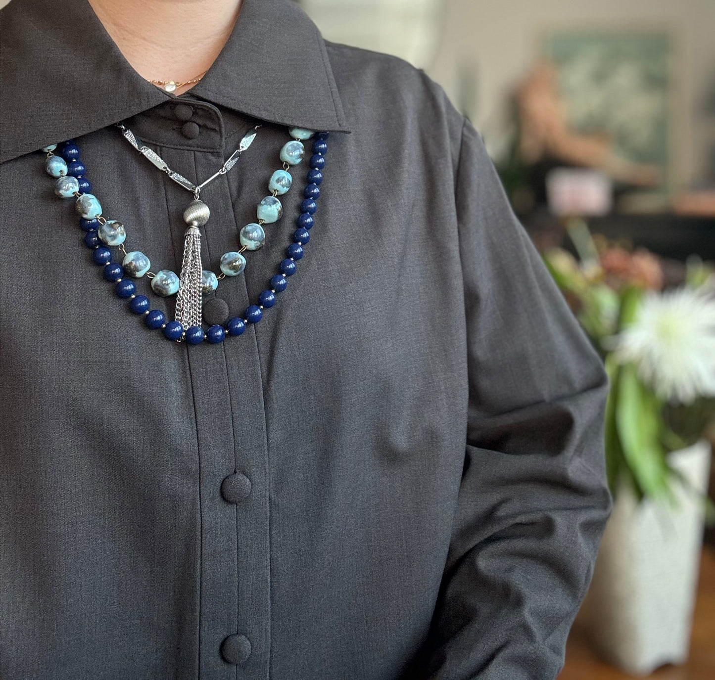 Vintage Trifari blue beaded necklace