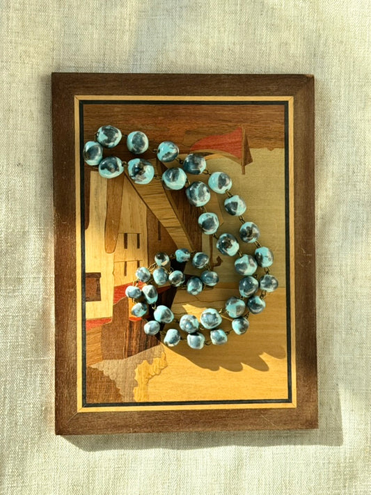 Vintage Blue Marbled Ceramic Necklace