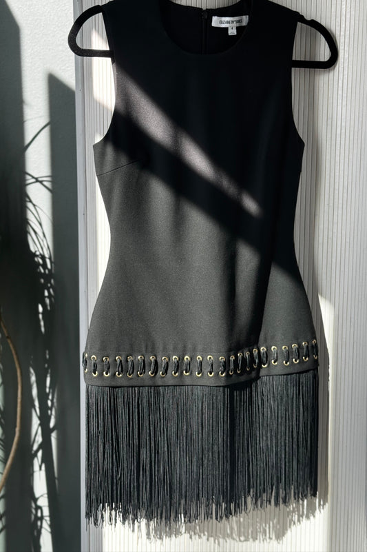 Elizabeth & James Black Fringe Party Dress