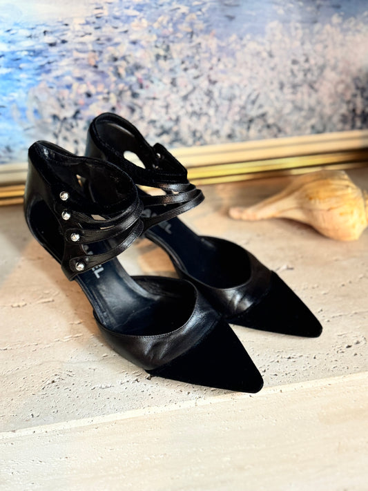 Vintage 2003 Chanel D'Orsay Velvet Cap Toe Heels