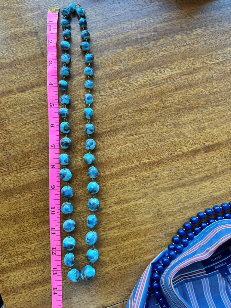 Vintage Blue Marbled Ceramic Necklace