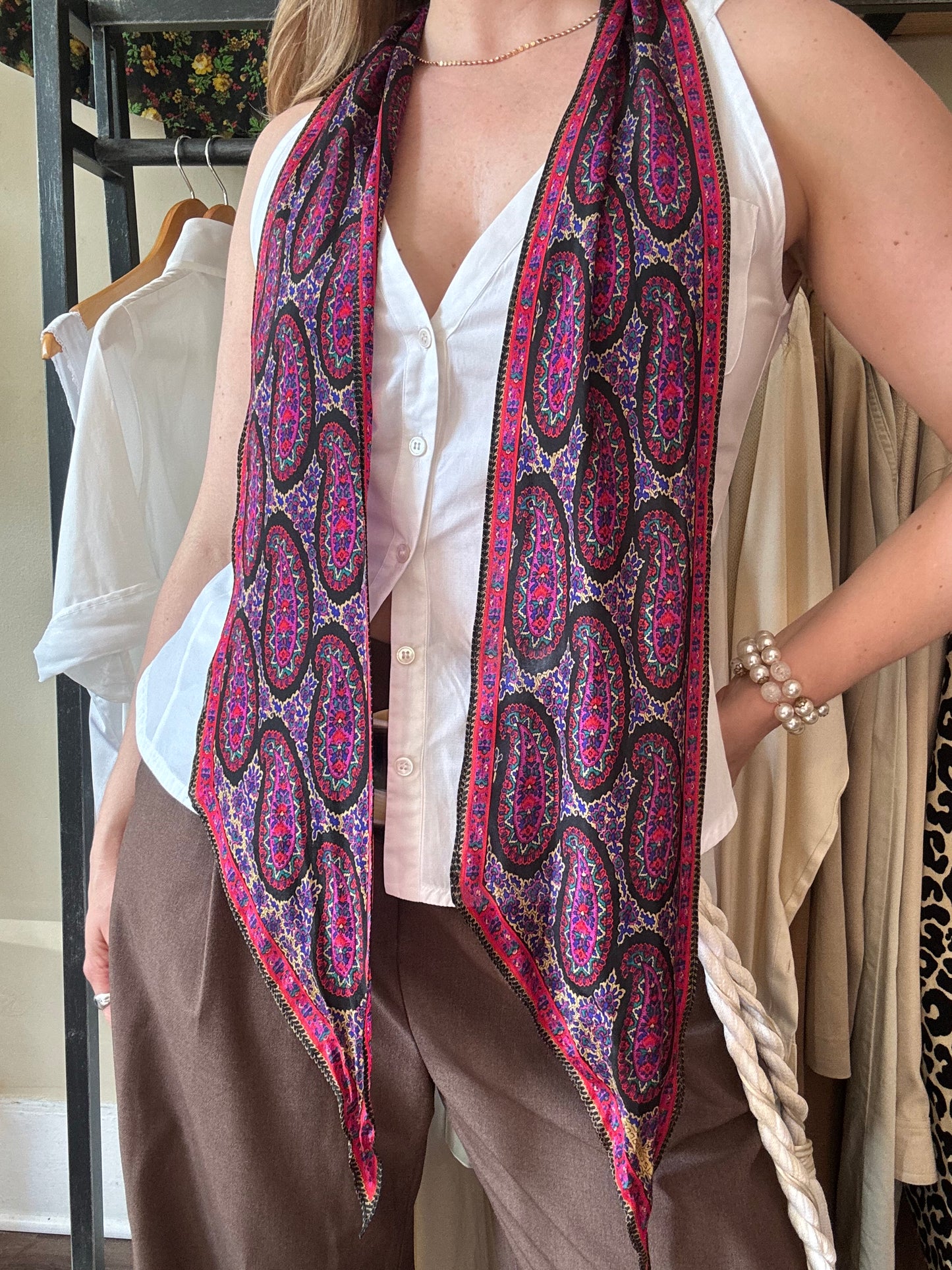 Vintage Silk Paisley Ascot Style Scarf