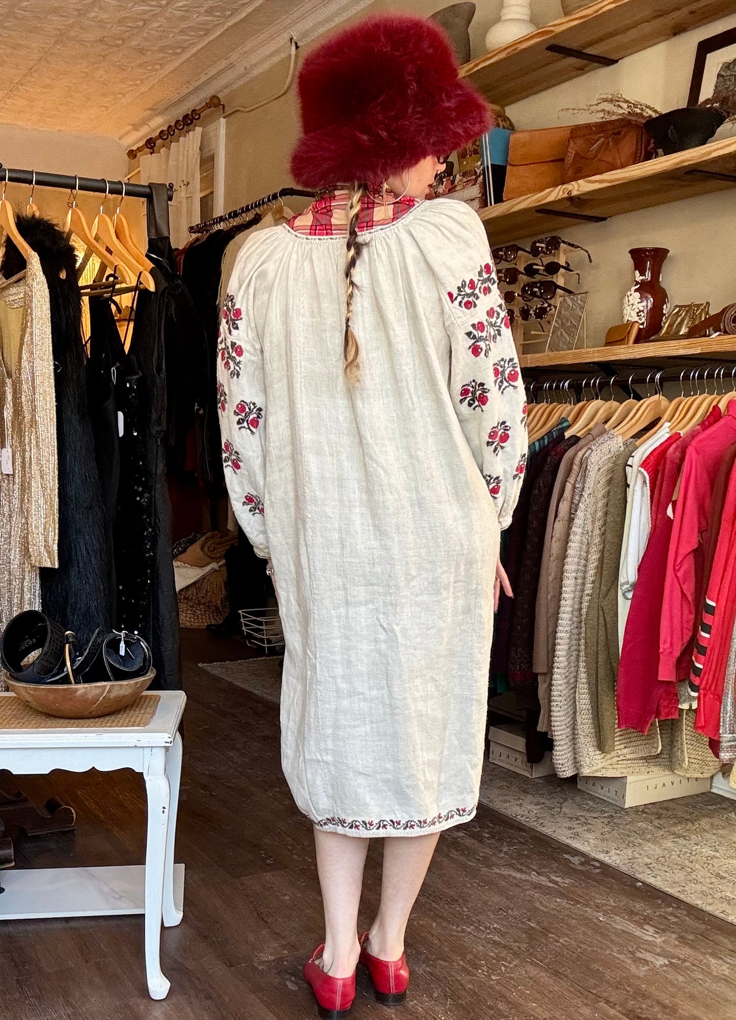 Antique Ukrainian Embroidered Tunic Dress