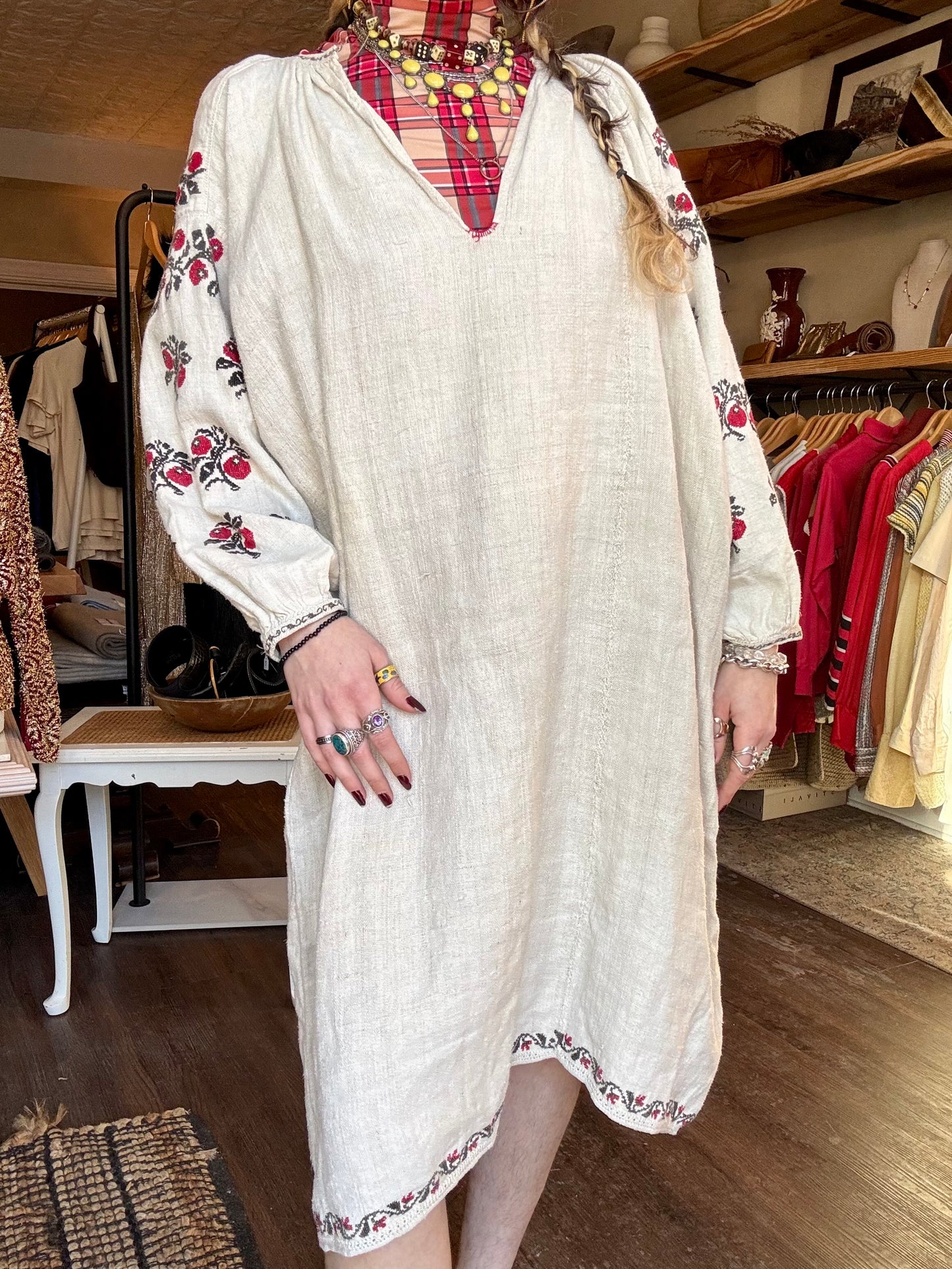 Antique Ukrainian Embroidered Tunic Dress