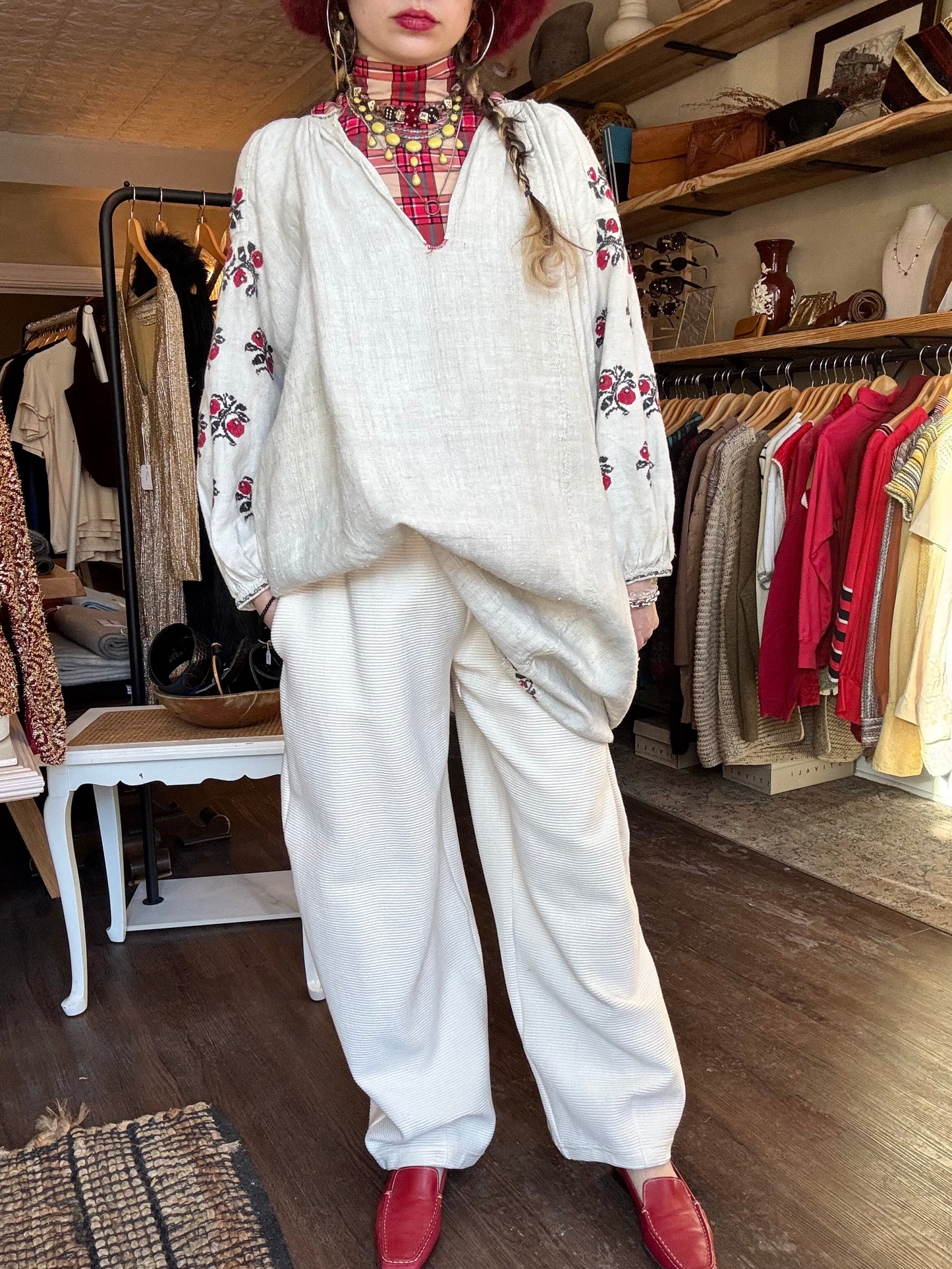 Antique Ukrainian Embroidered Tunic Dress