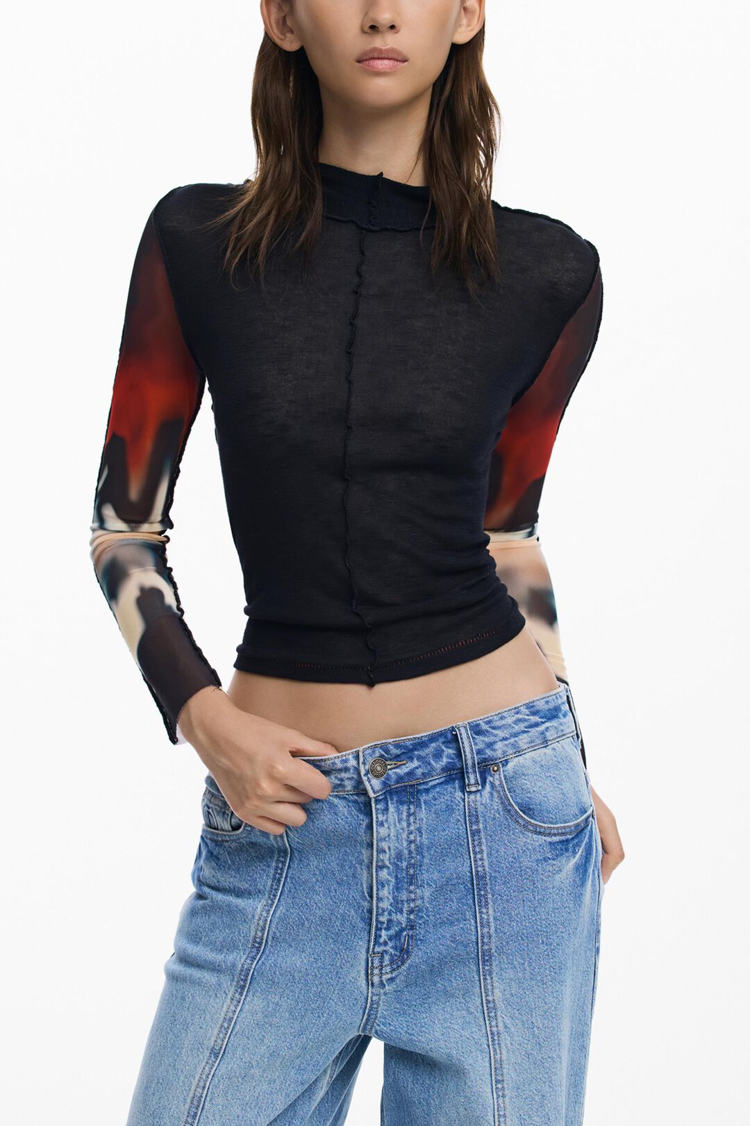 Transparent sleeve Tee by Desigual