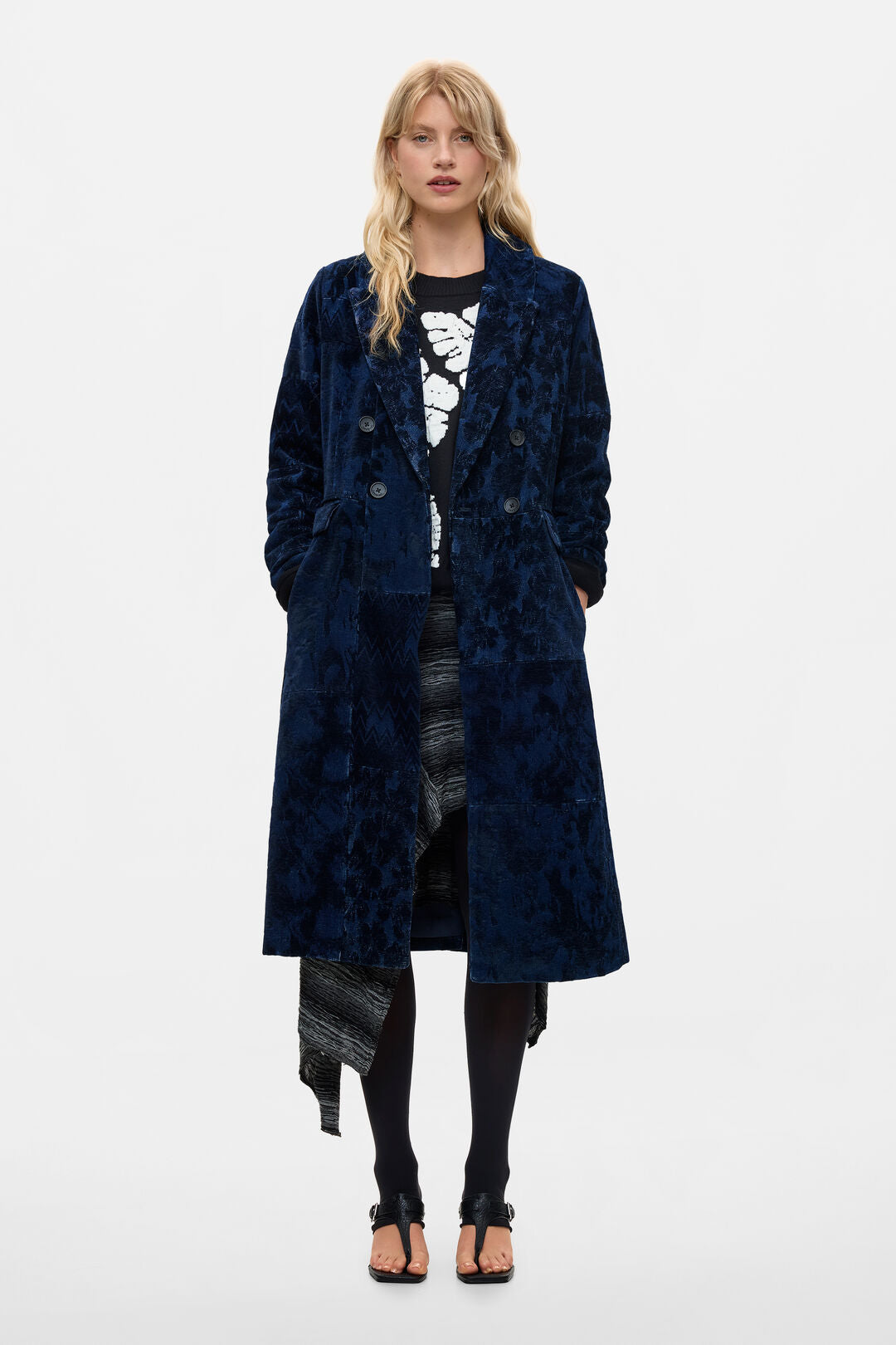 Navy Jacquard Coat by Desigual