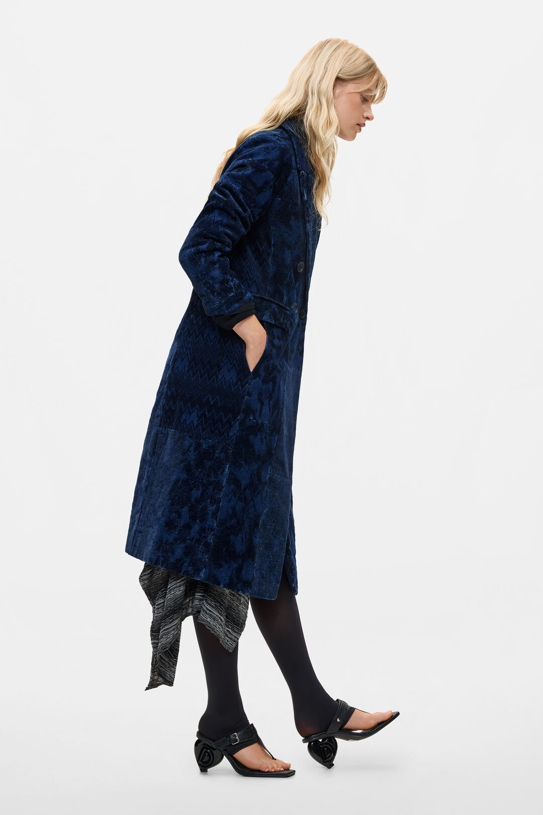 Navy Jacquard Coat by Desigual
