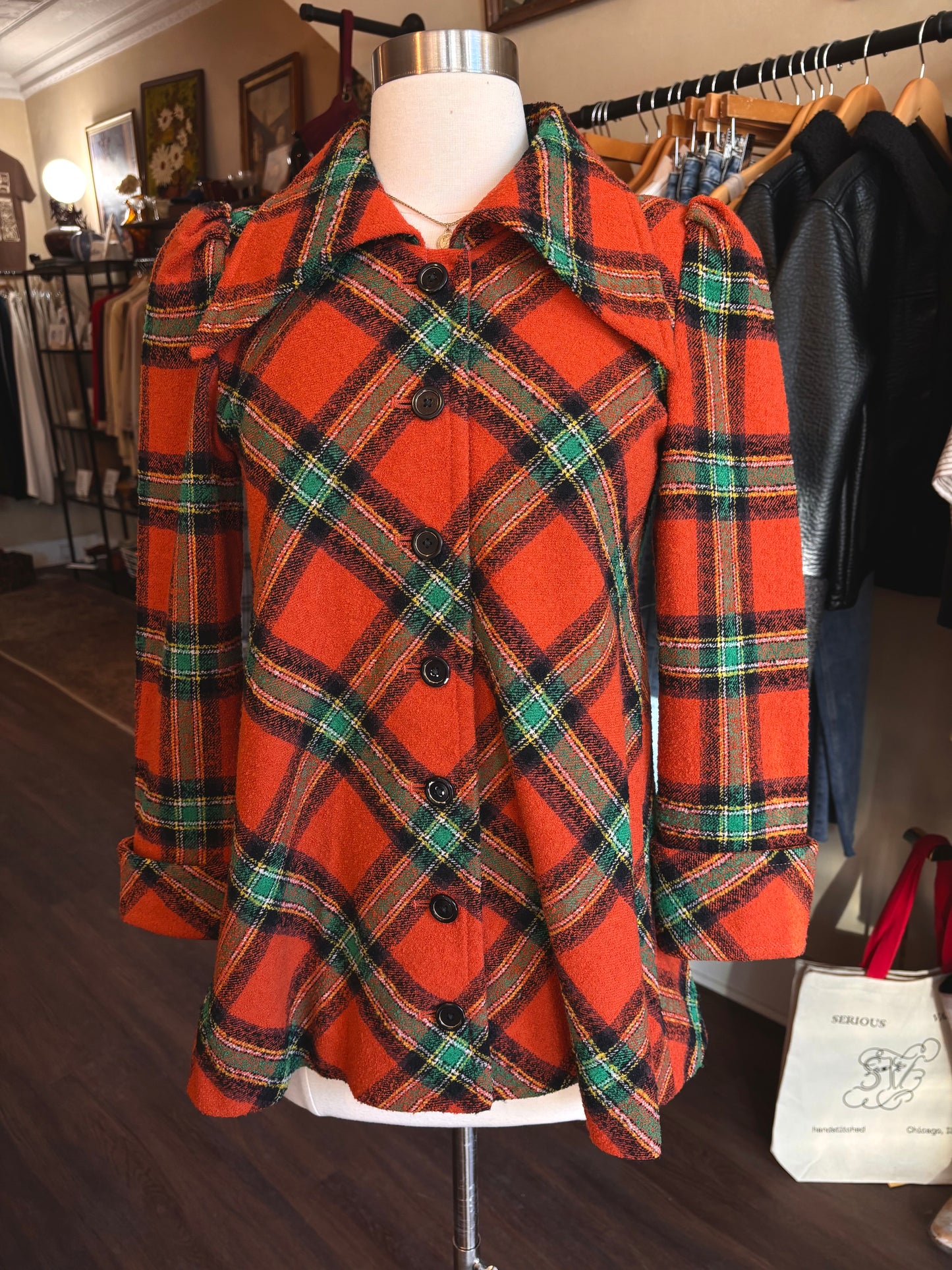 1970's Plaid Pea Coat