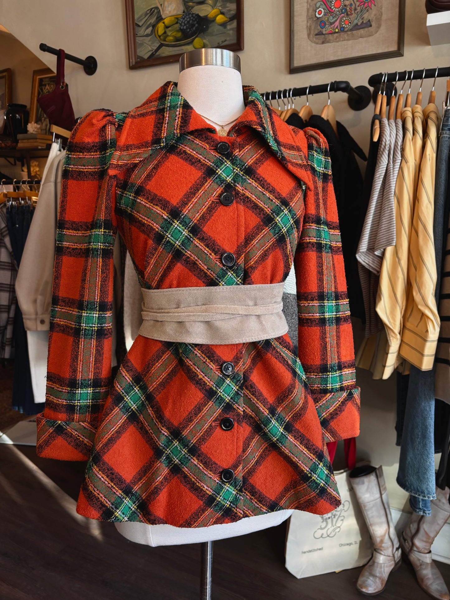 1970's Plaid Pea Coat