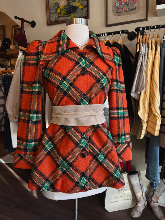 1970's Plaid Pea Coat