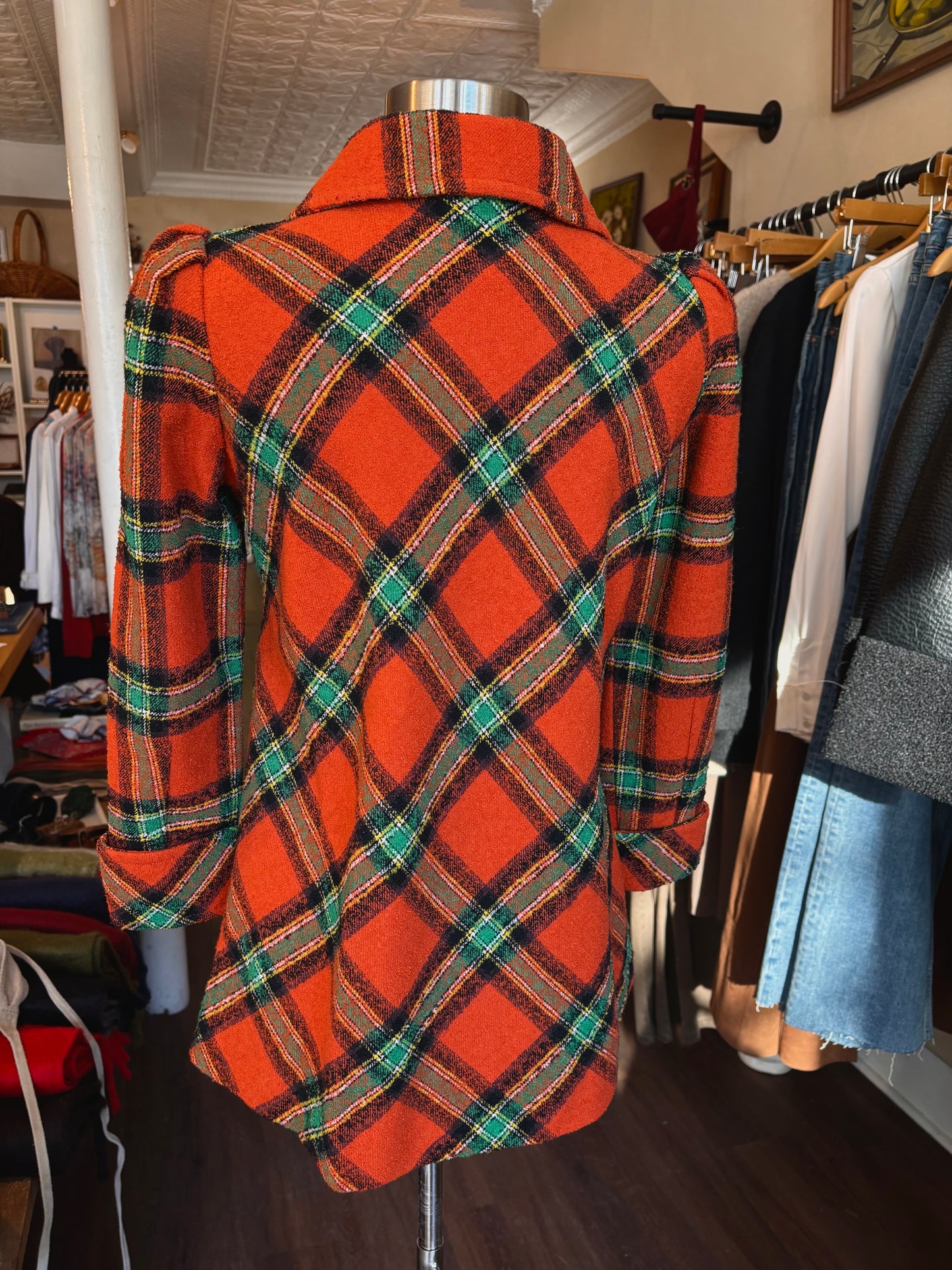 1970's Plaid Pea Coat