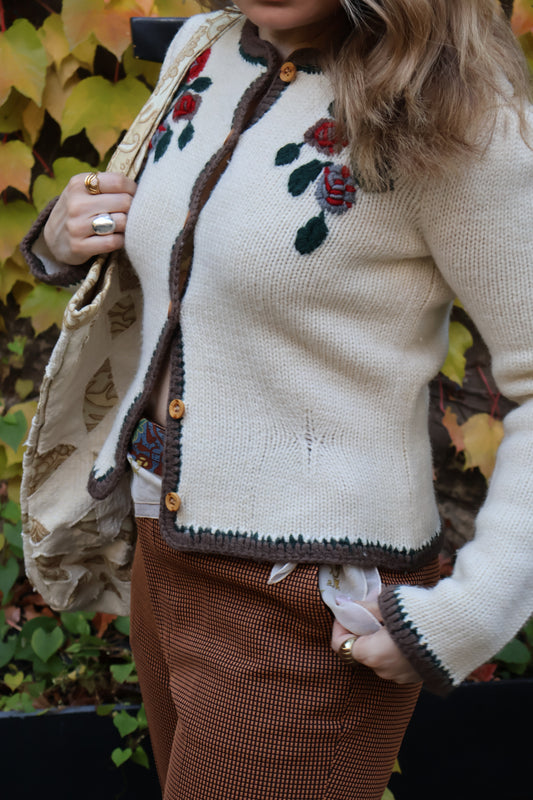1960's Hand Embroidered Wool Sweater