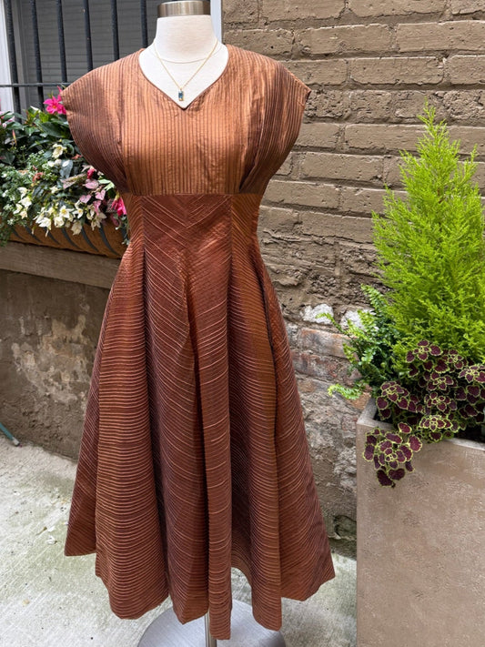 1950s Copper Satin Pintuck Dress