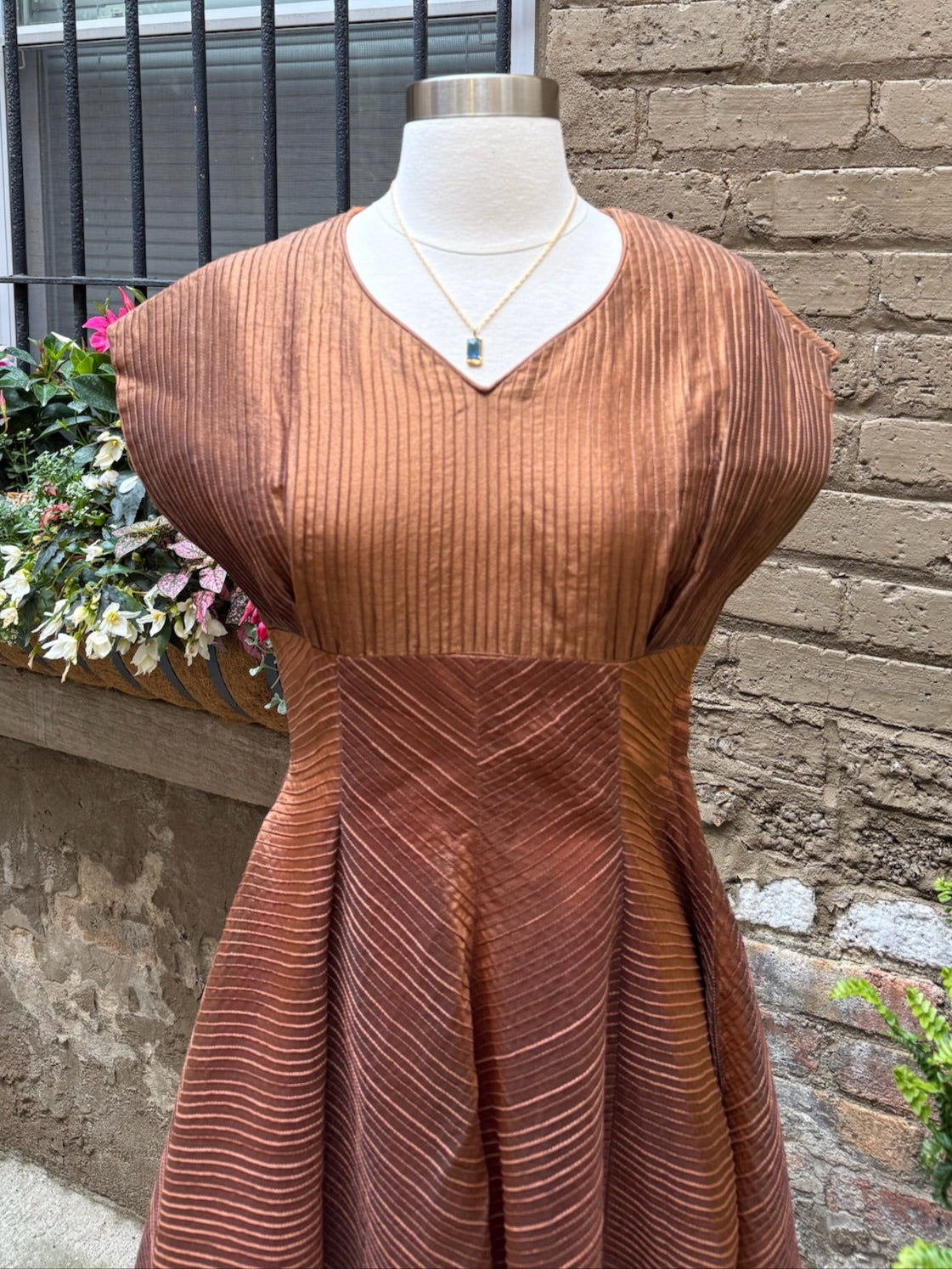 1950s Copper Satin Pintuck Dress
