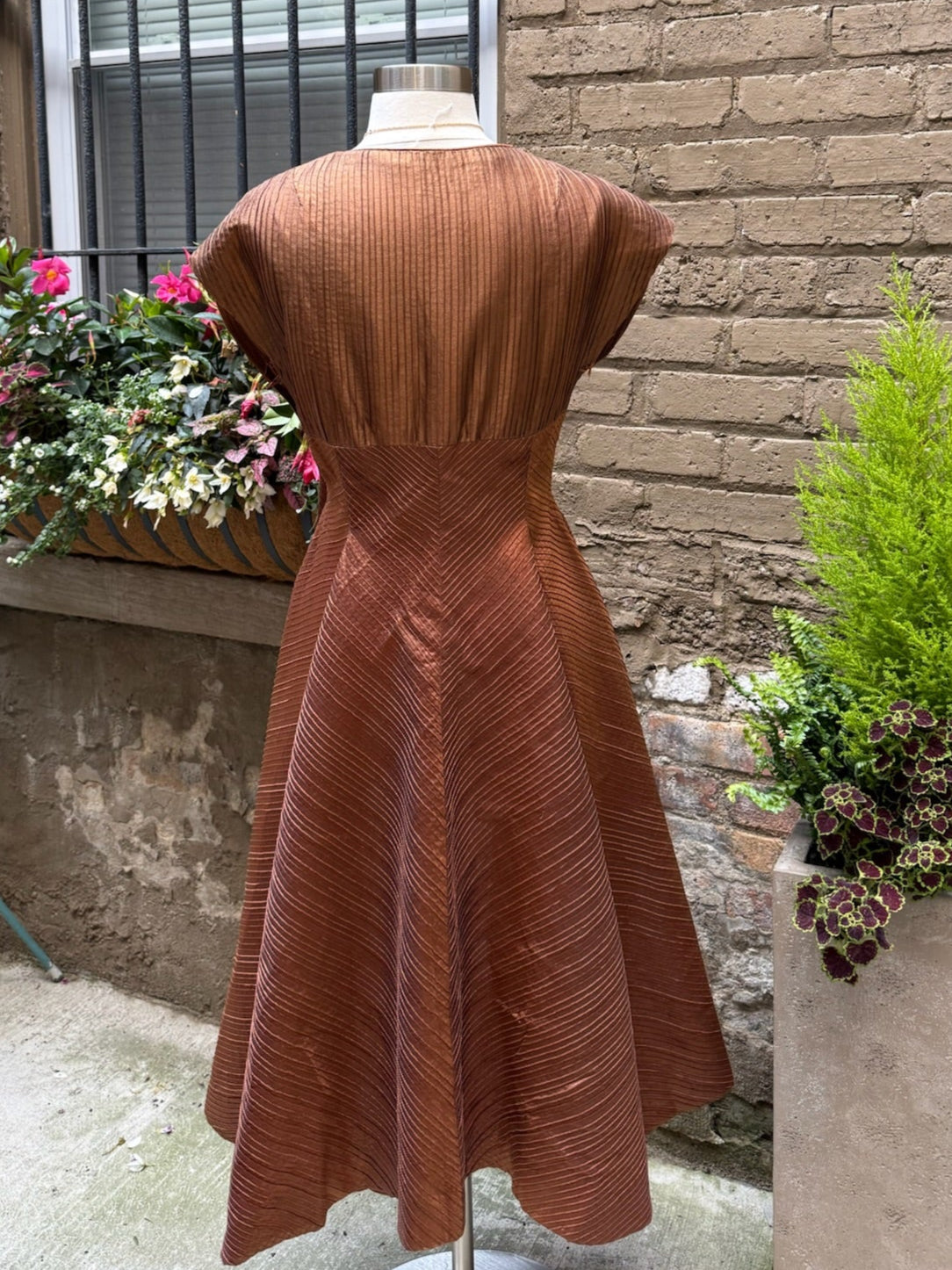 1950s Copper Satin Pintuck Dress
