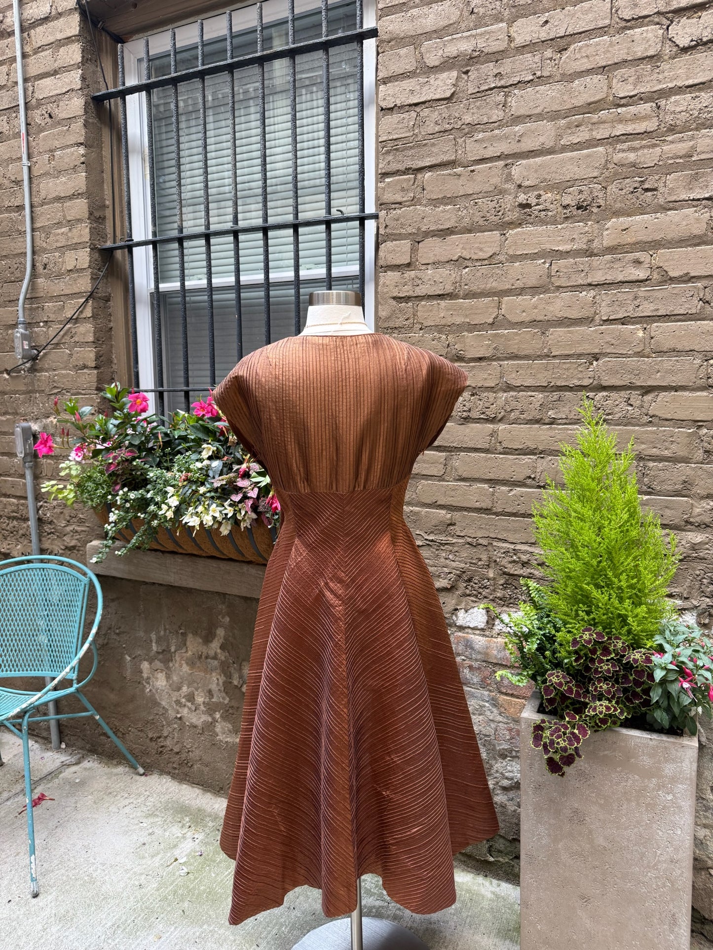 1950s Copper Satin Pintuck Dress