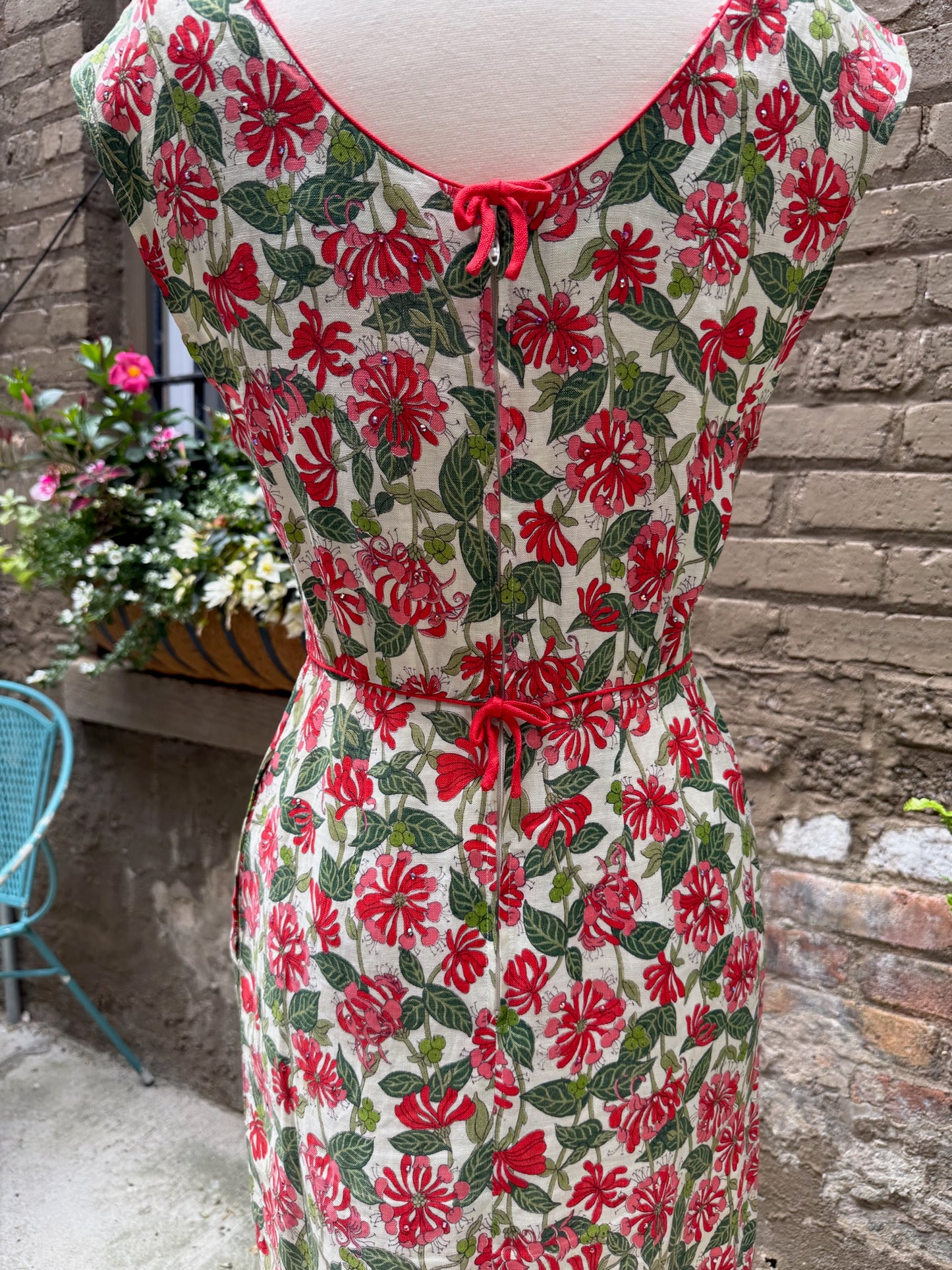 1960s Bullocks Wilshire Red Jungle Sparkle Dress